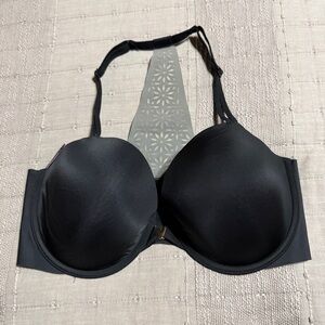 Victoria's Secret Demi Bra Black Racerback 36DD Laser Cut Back Gold Logo